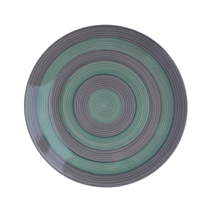 Grey & Green Strip 10 Inch Ceramic Plate - ECC1013